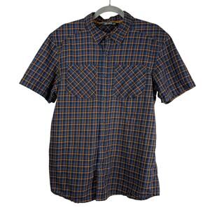 Arcteryx Shirt Mens Medium Blue & Orange Plaid Cotton/Wool Short Sleeve Tranzat